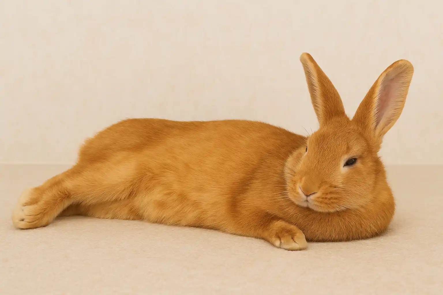 Successful bonding with your bunny shown by rabbit flopped on side in complete trust and relaxation