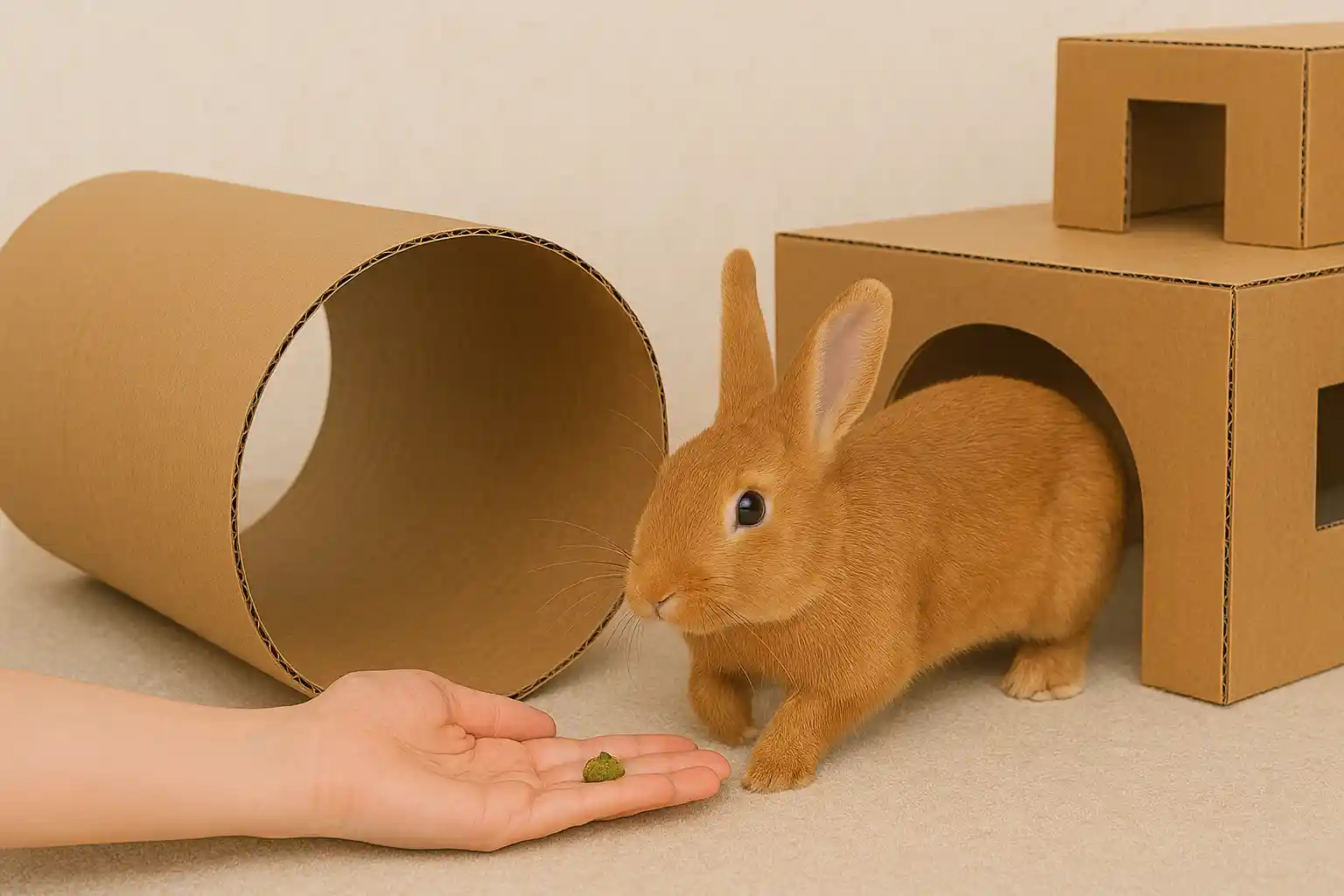Bonding with your bunny through play using homemade cardboard tunnels and obstacle courses