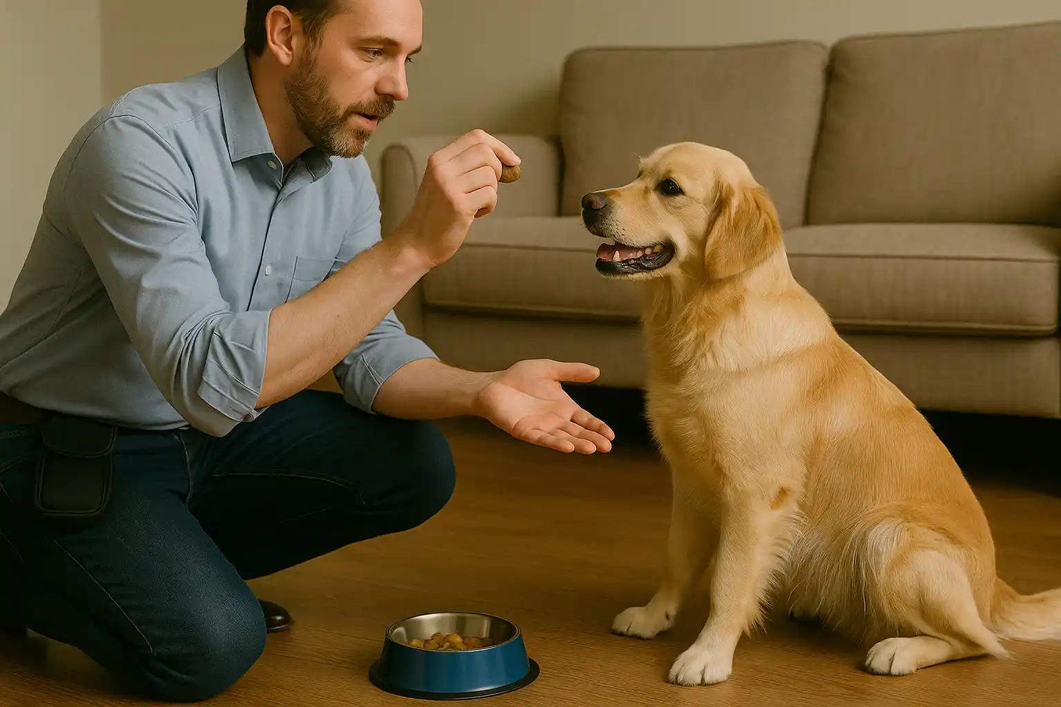 trainer rewarding calm behavior around resources