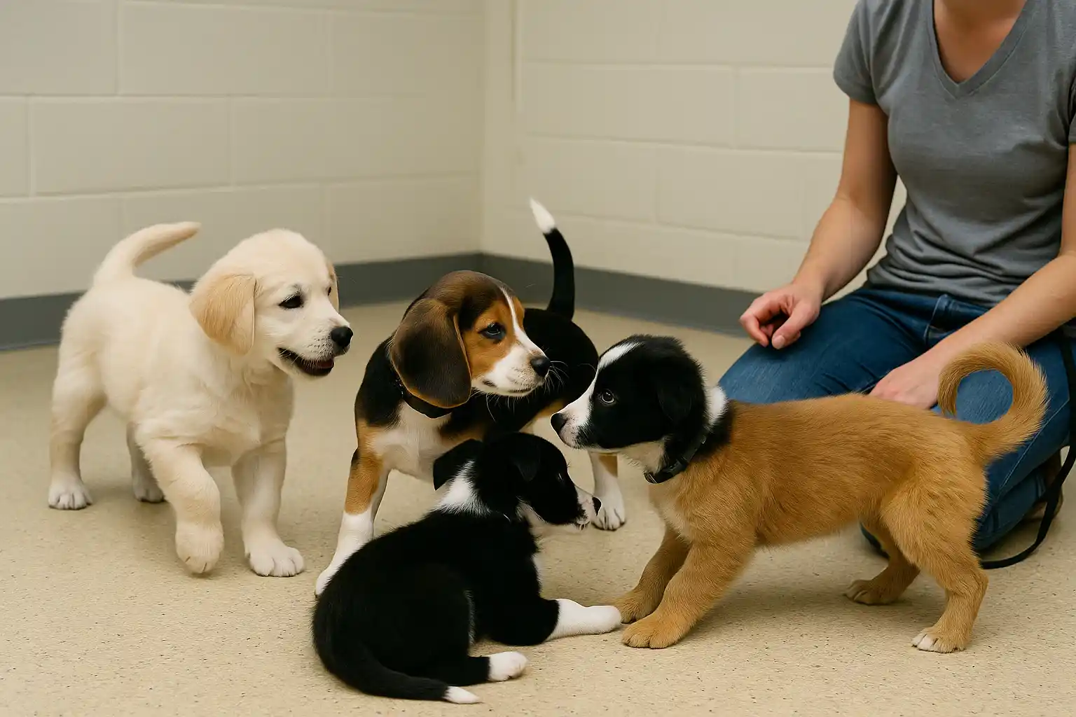 puppies interacting safely in structured puppy class