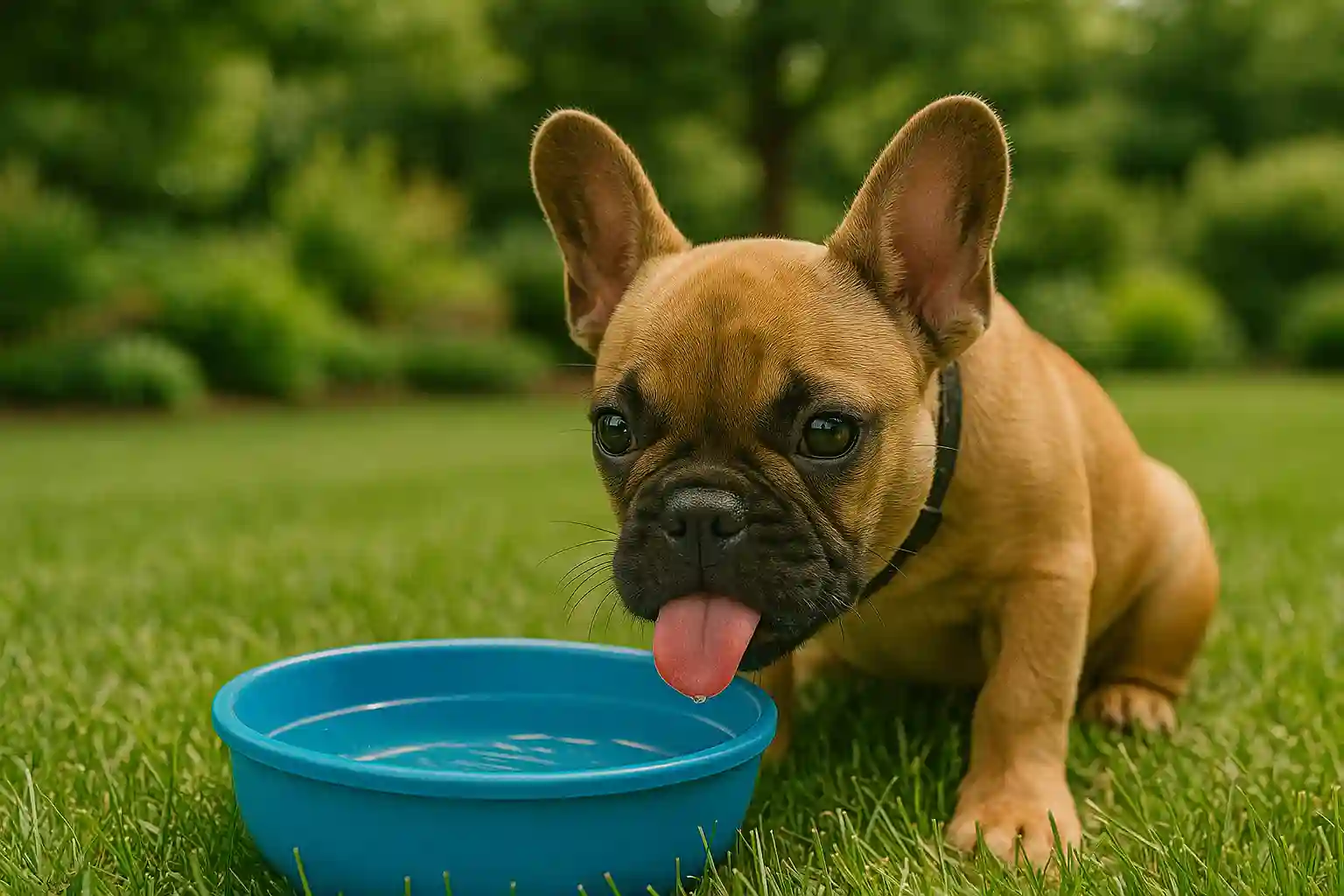 French Bulldog puppy taking cooling break during training to prevent overheating