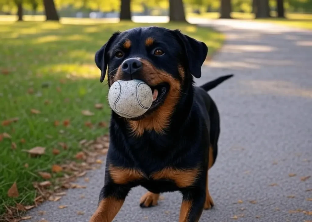 Rottweilers demonstrating natural play style that helps fulfill specific Rottweiler exercise requirements effectively