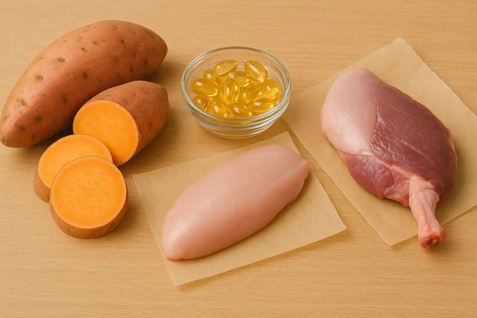 Dog food for French Bulldogs with skin allergies featuring novel proteins and omega supplements