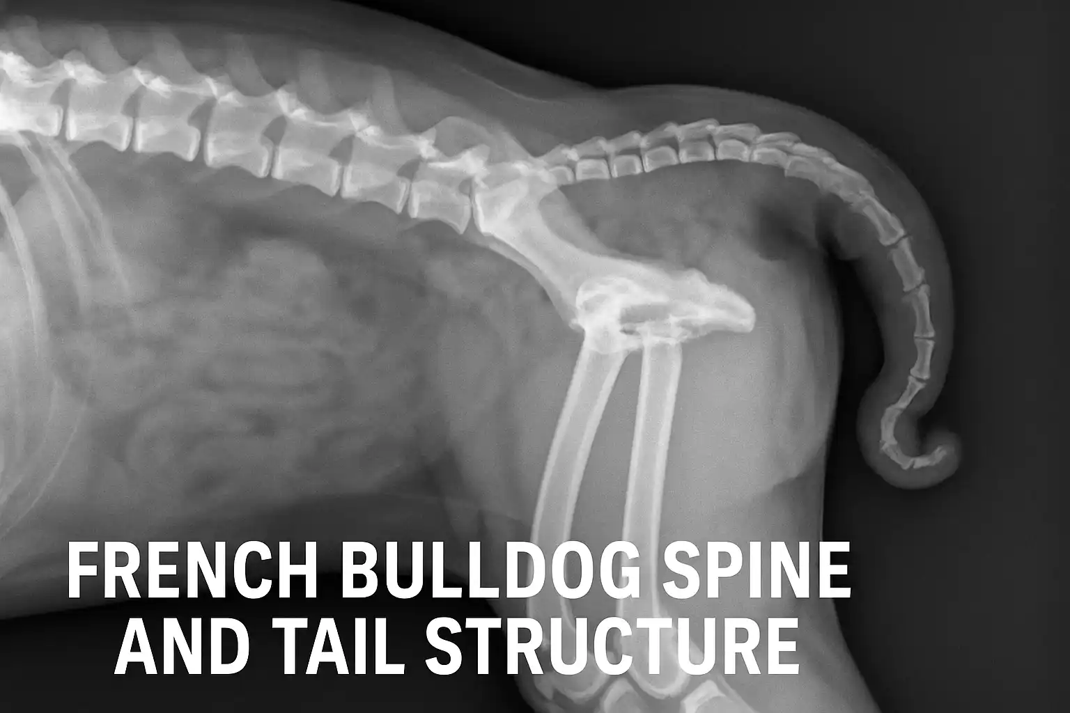 X-ray of French Bulldog spine showing vertebral structure with hemivertebrae in tail region