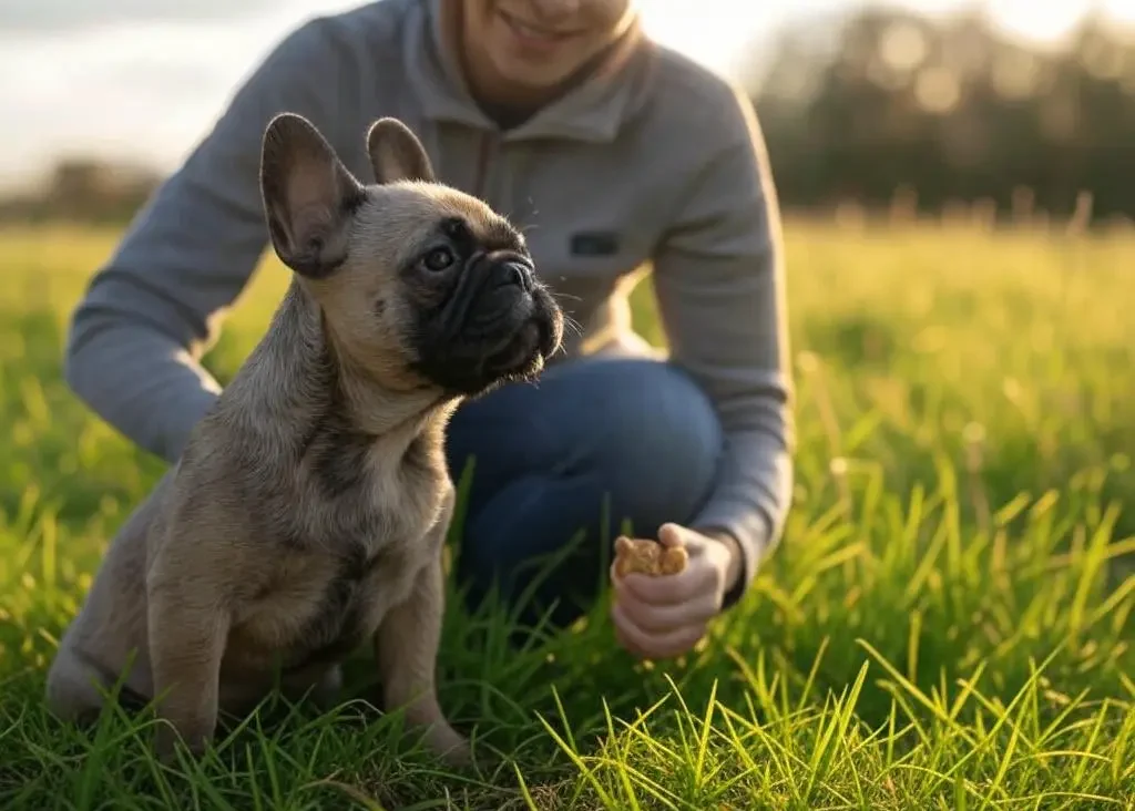 French Bulldog puppy learning basic commands - foundation for effective French Bulldog training