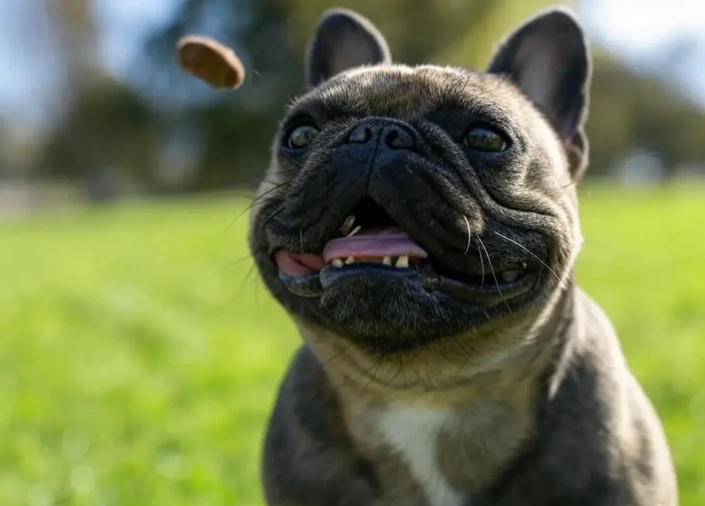French Bulldog receiving treat reward - positive reinforcement in French Bulldog training