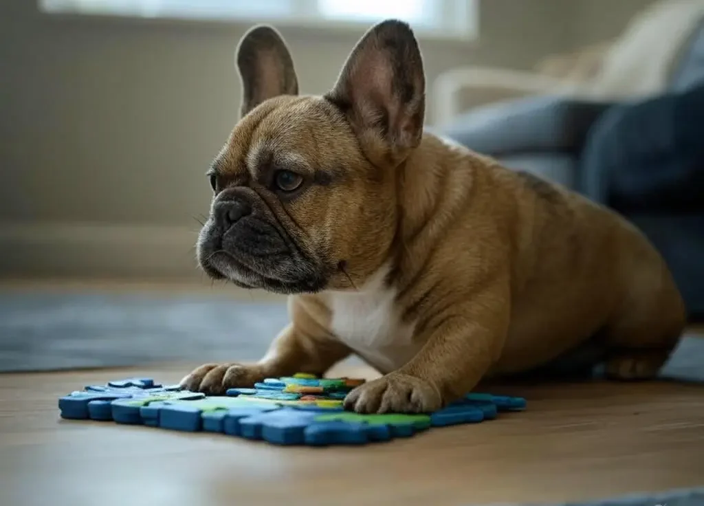 French Bulldog solving puzzle toy - mental stimulation enhances French Bulldog training