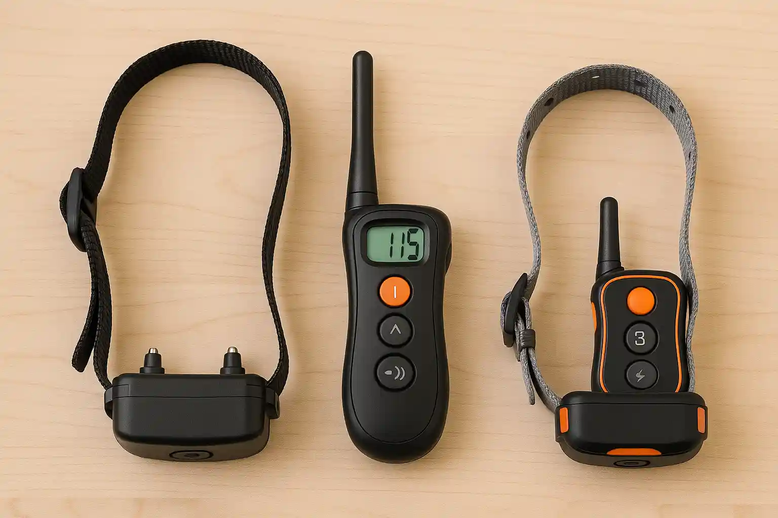 Different e-collar models showing options available when learning how to train dog with e-collar for various breeds