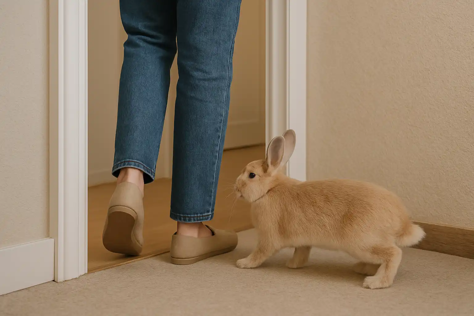 Rabbit following owner between rooms showing trust and attachment, Signs Your Bunny Trusts You 