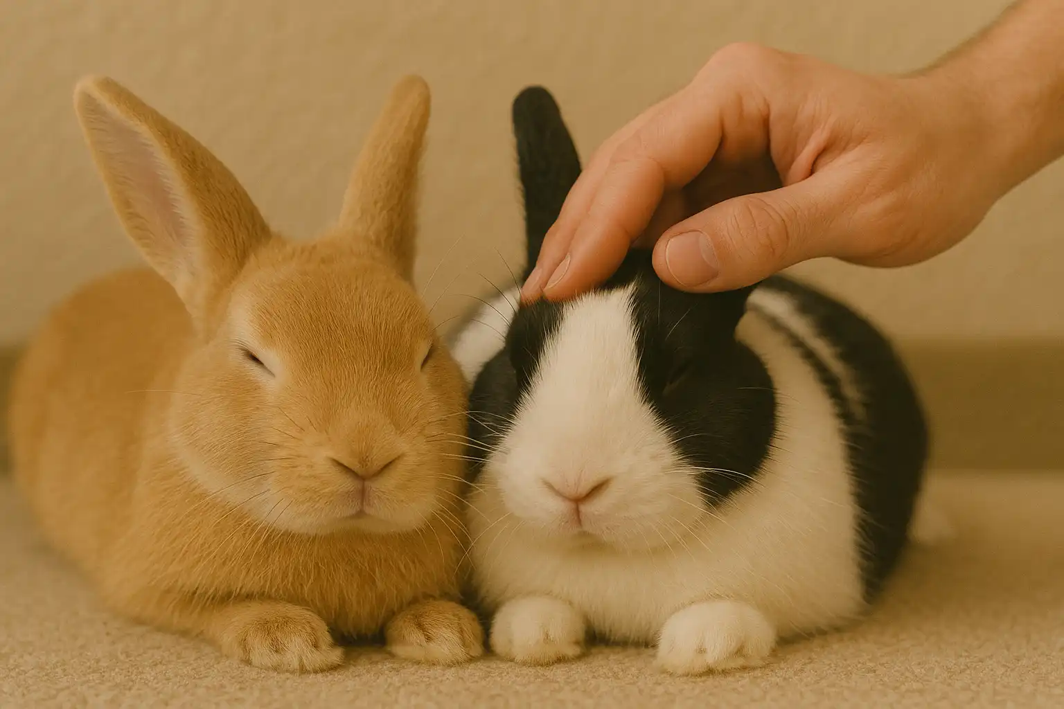 Two rabbit breeds showing identical trust behaviors despite different appearances, Signs Your Bunny Trusts You 