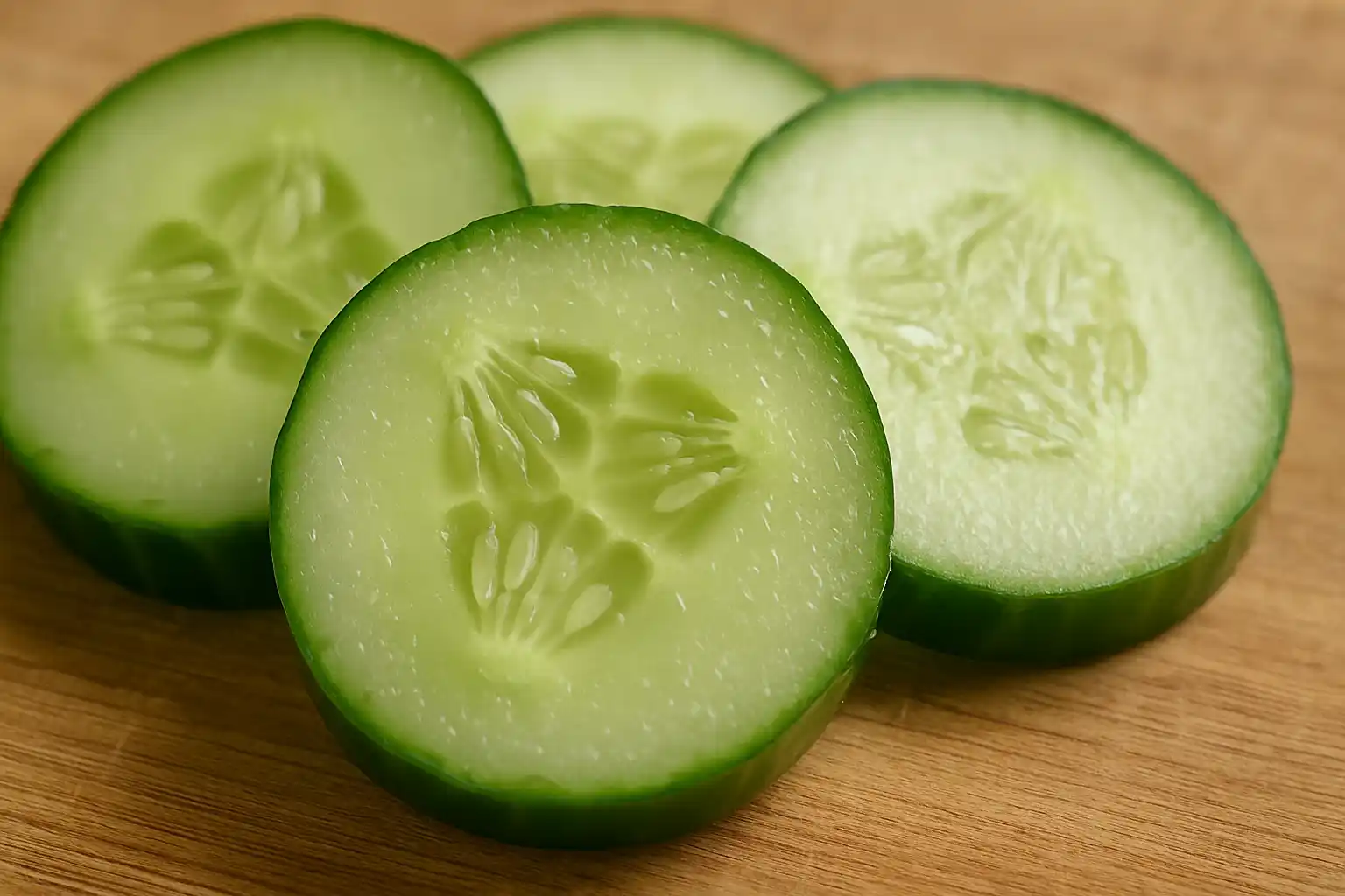 Cucumber slices showing high water content that can bunnies eat for hydration