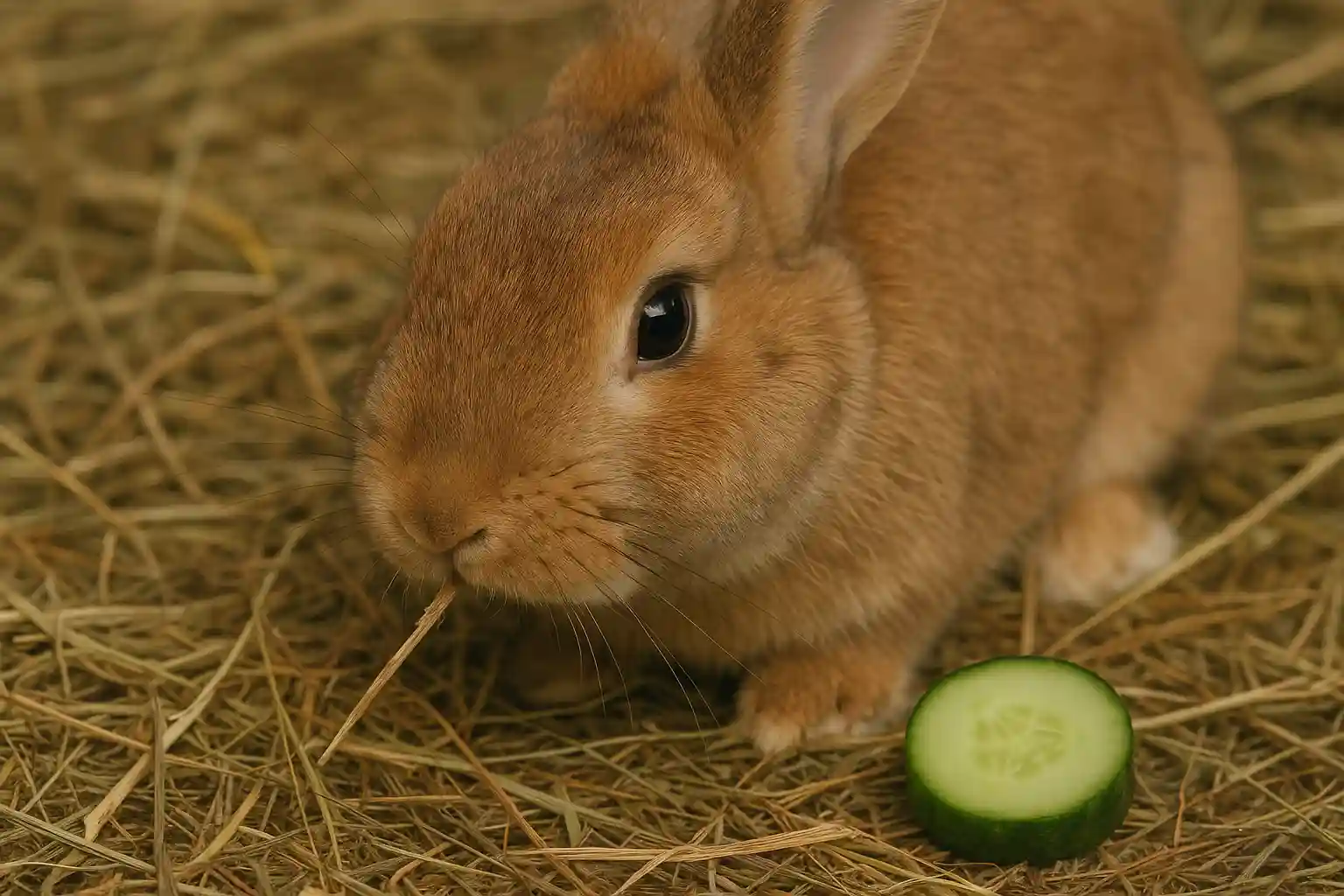 Balanced diet showing hay as main food and cucumber as treat - can bunnies eat cucumber as supplement